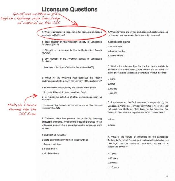 Practice Problems for the California Supplemental Exam for Landscape Architects-Questions Page